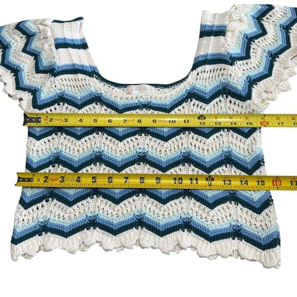Altar'd State Womens Fashion Wave Stripe Print Crochet Top Blue M Bohemian Boho - Picture 8 of 10